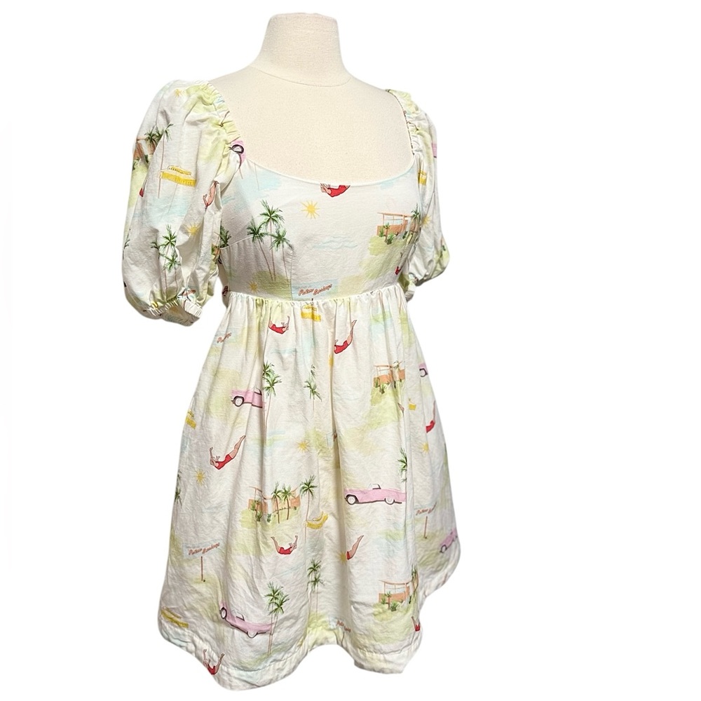Kitri Olga Tie-Back Palm Springs Puff Sleeve Mini Dress US Size 4